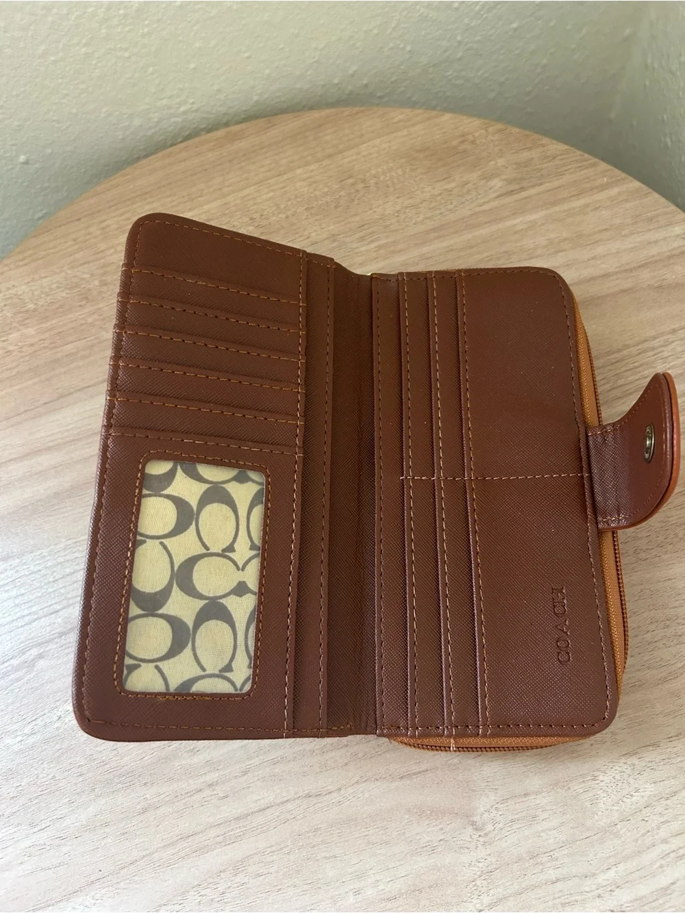 Coach Pebbled Leather Wallet — Chestnut